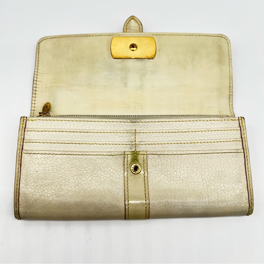 Louie Vuitton Cream Leather w/Gold Metal Red Trim/Yellow Stitching Suhali Wallet - Picture 4 of 13